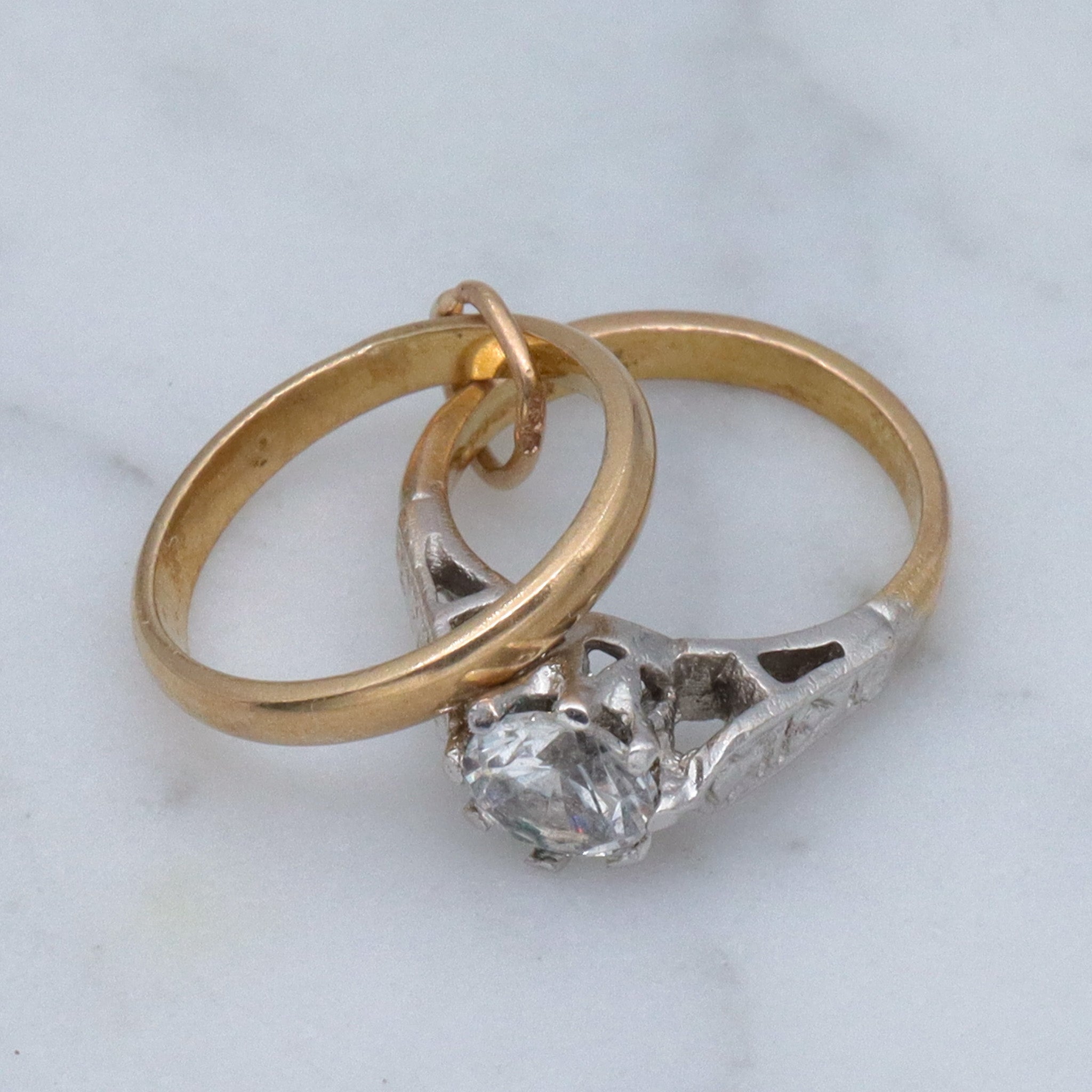 Vintage English 9k gold engagement & wedding ring charm pendant